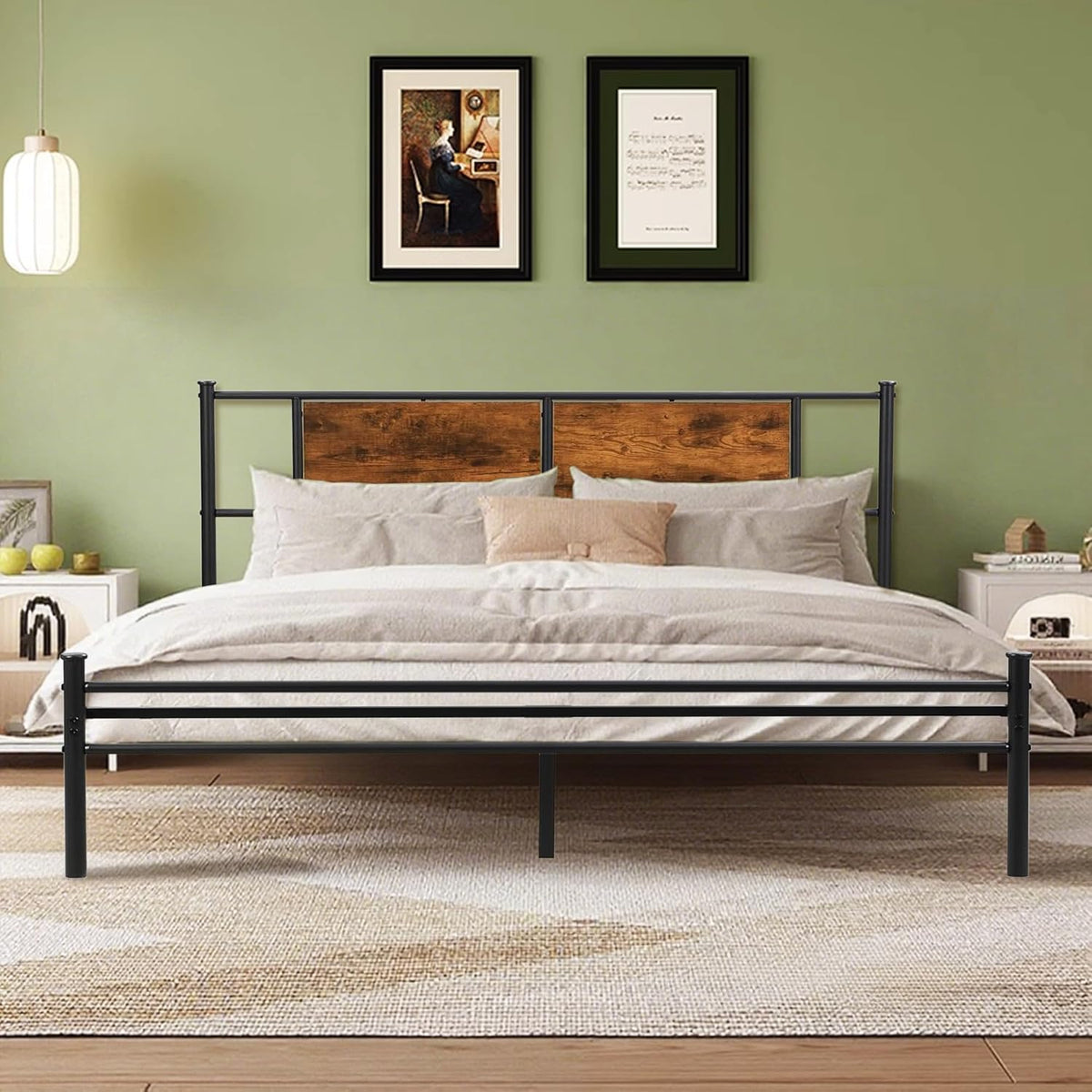 Full Size Bed Frames with Headboard and Footboard, Platform Bed Frame with Metal Slats Support, No Box Spring Needed, Bedframe with Brown Headboard for Adults, Teenagers and Kids (Full)