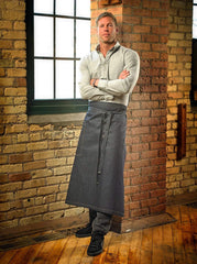 Mercer Culinary Metro Edge Renegade Bib Server Apron, Black Denim with Brown Leather Straps