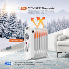 Portable Oil Filled Radiator Heater, 700W Radiant Heater with Adjustable Thermostat, Overheat & Tip-over Protection, Small Oil Heaters for Indoor Use, Home, Bedroom, Living Room, Office