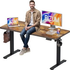 BIZUM 40x24 Inch Electric Standing Desk with Memory Presets, Quiet Motor Height Adjustable Stand Up Desk for Home Office & Gaming, Ergonomic Sit Stand Workstation, Rustic Brown