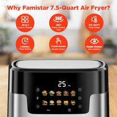 Air Fryer 7.5QT, 10 Preset Programs Air Fryer Oven, 10-in-1 Digital LED Touch Screen