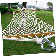 Beige Solid Wood Bar Hammock Bed Swing for Outdoor Camping Easy Setup Firm Single Cotton Rope Hammock for Adults
