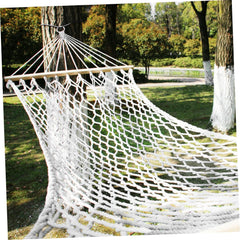 Beige Dirt-Resistant Camping Hanging Bed Hammock with Stick Sturdy Single-Person Mesh Outdoor Swing for Garden and Indoor Relaxation