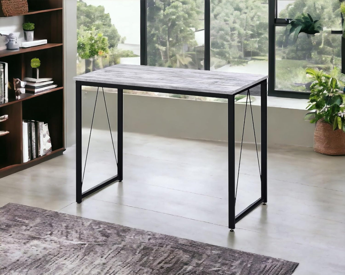 Enhance Your Workspace with Sturdy Writing Desk, Stylish Antique White and Black Design, Home Office