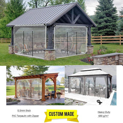 Gazebo Tarpaulin Side Panel with Zipper Door, Outdoor Clear Waterproof Tarp Curtains,Transparent Tarpaulin for Pergola Porch Patio, for Gazebo, Outdoor, 0.5mm Thicken (Size : H2.1xW3.5m/H6.8xW11.4ft