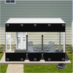 Outdoor Curtains with Zipper, PVC Clear Waterproof Tarpaulin Side Panels, Partition Curtains, Pergola Patio Gazebo Balcony Weatherproof Transparent Tarp, black+clear ( Size : H2.1xW3.5m/H6.8xW11.4ft )