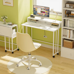 Gezen Folding Desk With Storage Shelf, Small Rolling With Wheels, Mobile Couch Sofa Side Table Bed for Home Office Small Space, Dark Grey, 39.4"