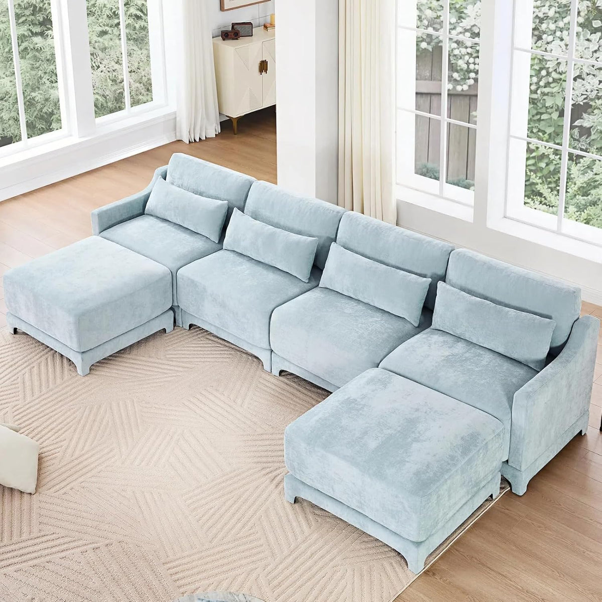 30'' Upholstered Cloud Ottoman for Sectional Couch in a Box, Luxury Chenille Modular Sectional Sofa, Modular Couches for Living Room, Oversized Deep Seat Couch Home Sofa, Sky Blue