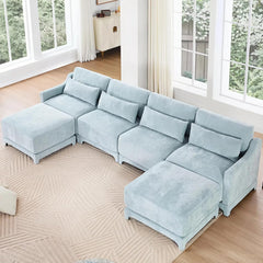 30'' Upholstered Cloud Ottoman for Sectional Couch in a Box, Luxury Chenille Modular Sectional Sofa, Modular Couches for Living Room, Oversized Deep Seat Couch Home Sofa, Sky Blue