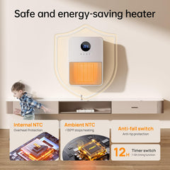 Electric Space Heater, 3-IN-1 Portable Heater for Wall Mount/Hook/Desktop, Remote&Thermostat, 3 Modes, 24H Timer, 1500W PTC Fast Heating Ceramic Heater for Office Bedroom Bathroom, White