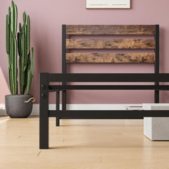 Full Metal Bed Frame, Full Size Platform Bed Frame, with Headboard and Footboard, Strong Metal Slats Support Mattress Foundation, No Box Spring Needed, Rustic Brown (Full)