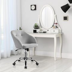 Yaheetech Boucle Desk Vanity Chair with Back Comfy Fluffy Swivel Office Chair with Wheels Adjustable Height Tilt Angle for Bedroom Ivory
