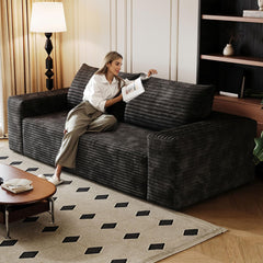 63" Corduroy Cloud Loveseat Sofa, 2 Seater Deep Seat Boneless Couch, No Assembly Small Floor Foam Couches with Wide Armrests for Small Spaces, Apartement, Bedroom (Camel, 63")