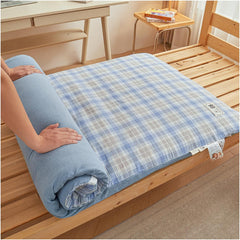 Checked Plaid Japanese Futon Floor Mattress, Roll Up Sleep Pads for Camping, Folding Tatami Mat Sleeping Pad with Removable Cover, Fluffy Tatami Floor Mattress Washable,C,90x190cm/35x75in