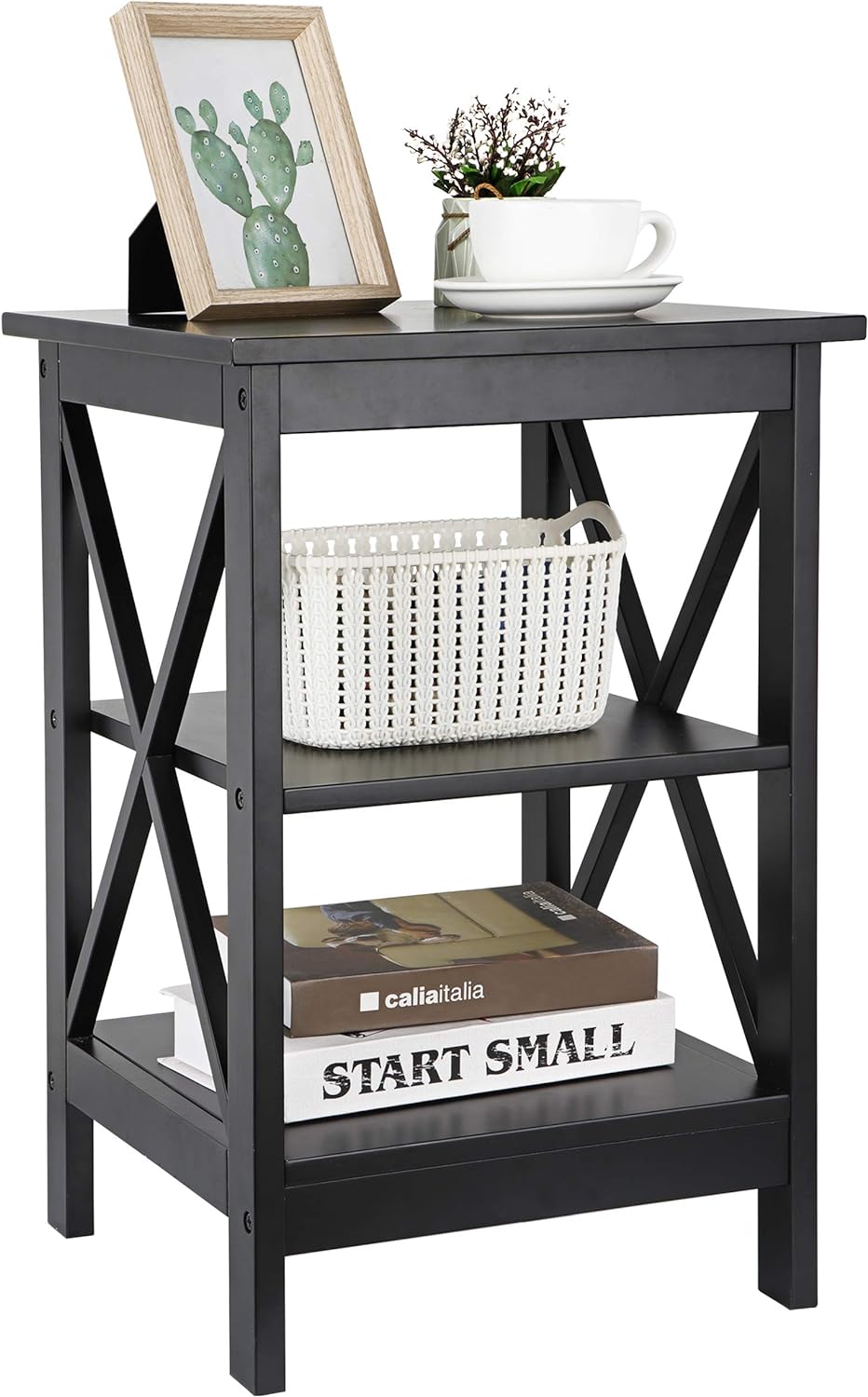 ZENY Nightstand Sofa Side Table End Table with 3-Tier Storage Shelf for Living Room, Bedroom, Office, Apartment, Easy Assembly, Black