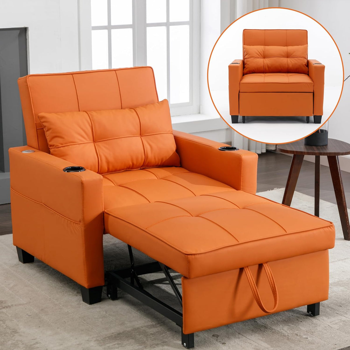 Modern Convertible Sleeper Sofa Bed, 3-in-1 Adjustable Futon Couch with Storage & Removable Armrests for Apartment, Studio, Office, Small Spaces (Green)