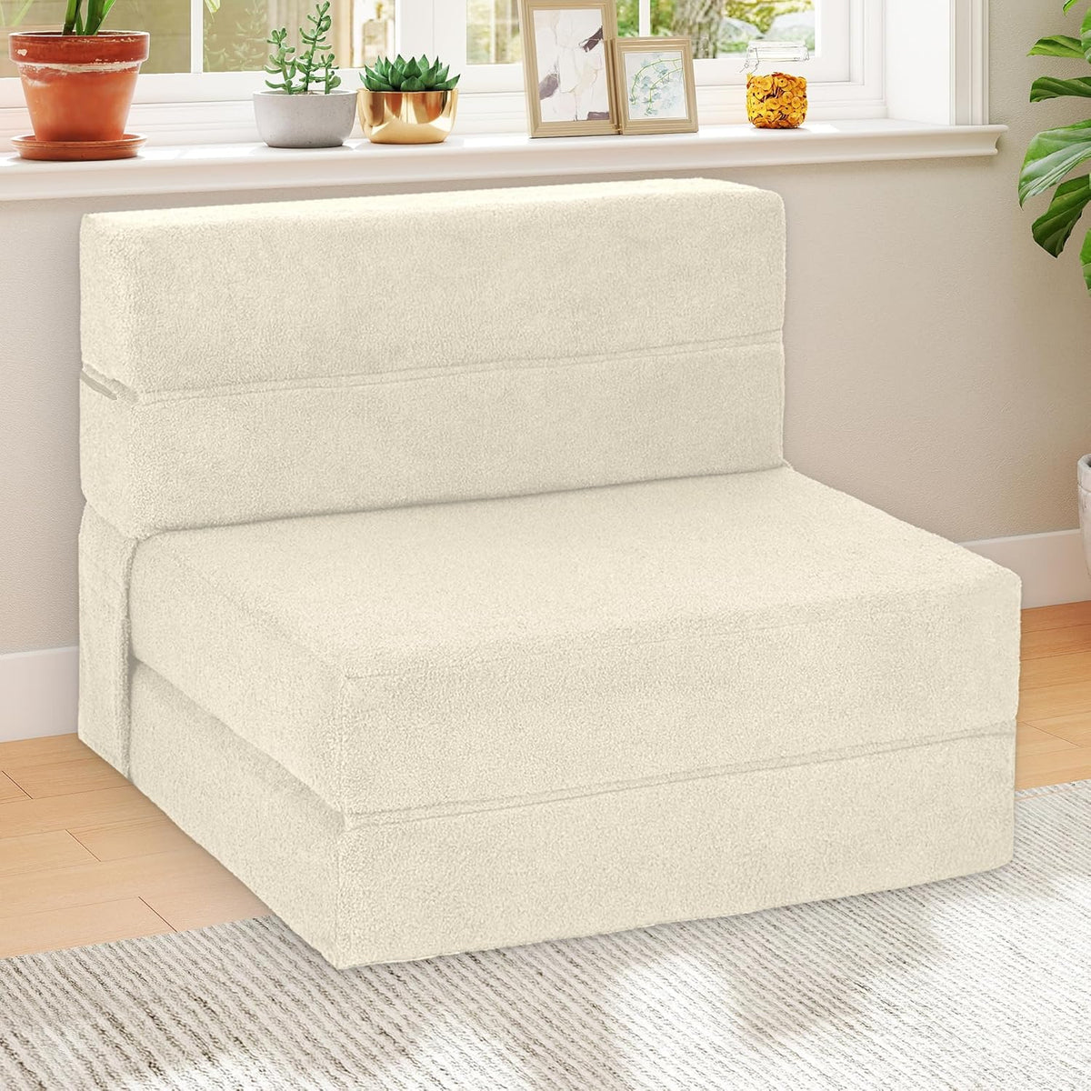 Folding Sofa Bed, Convertible Sleeper with High Density Foam, Foldable Chair Bed Mattress, Futon Floor Couch for Living Room, Guest Room, Twin, Green