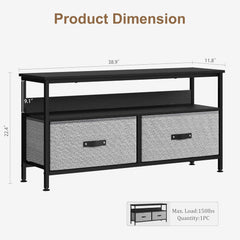 TV Cabinet with 2 Fabric Drawer, Modern Living Room TV Stand, Compact Storage TV Console Table with Open Storage Shelves, Fits TV Up to 45 Inches