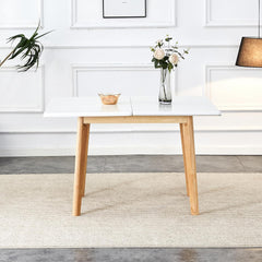 Foldable Computer Desk, Foldable Office Desk,Imitation Marble White sintered Stone Tabletop with Rubber Wooden Legs, Suitable for Restaurants, Living Rooms, terraces, Kitchens