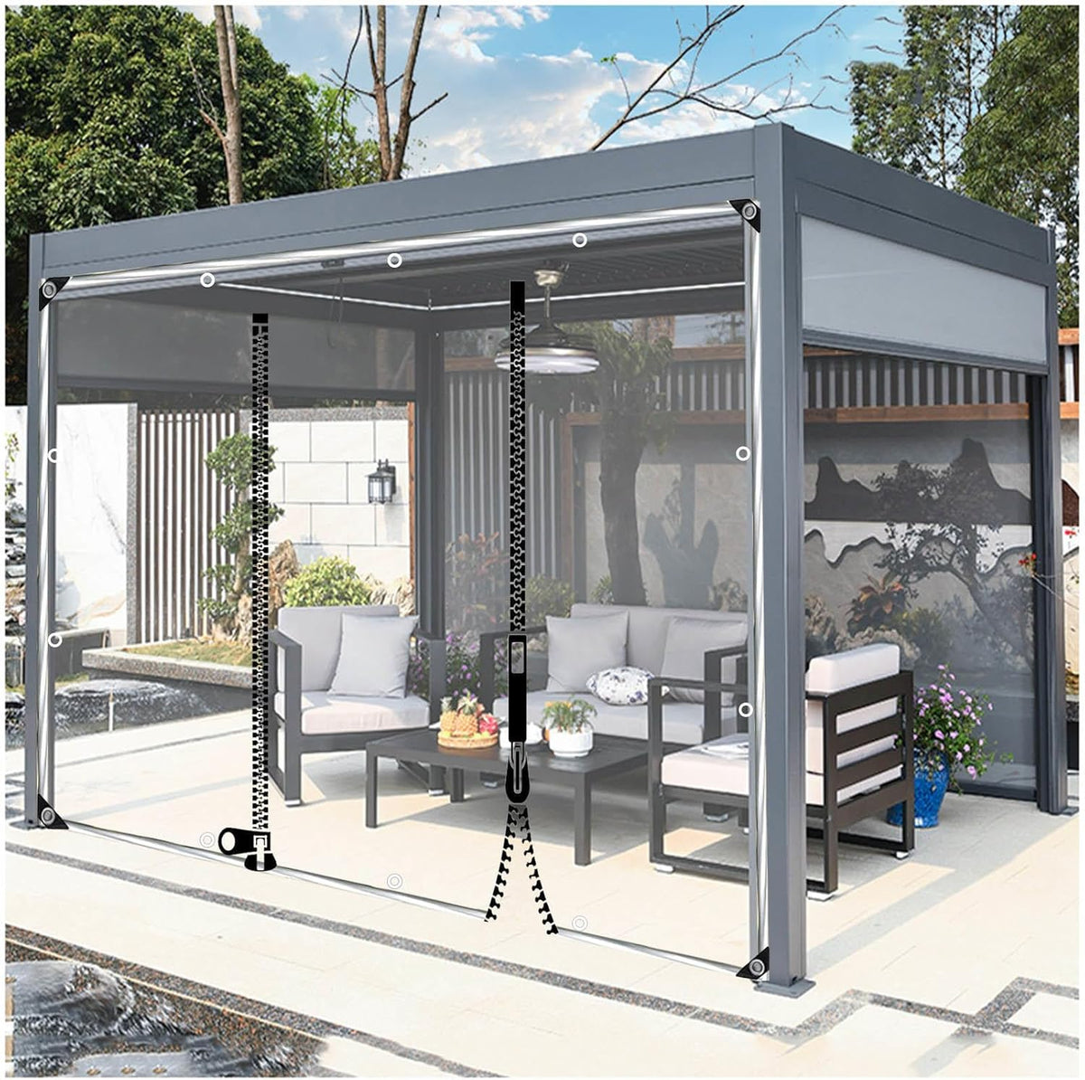 Outdoor Curtains, Transparent Gazebo Tarpaulin Side Panels, Clear PVC Tarp Curtains with Zip, Pergola Carport Waterproof Tarpaulin Side Panels,WxH-2.8x3m/9.2 * 9.8ft