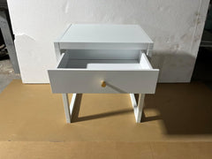 LIFE SKY Compact White Nightstand with Drawer: Modern Minimalist Bedside Table for Small Spaces - MDF Wood End Table with Storage for Bedroom & Apartment Use by Urban Singles