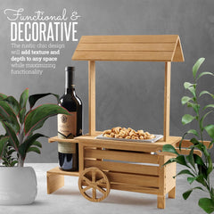 Wine Bottle Holder Stand with Snack Serving Tray - Tabletop Wooden Candy Cart and Nut Warmer Holds 1 Standard Wine Bottle, Dried Fruits, Nuts or Candies - Home Bar Decor Party Treat Gift