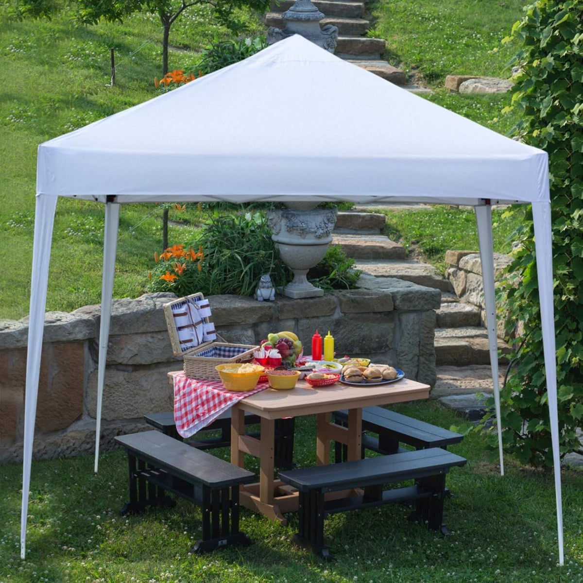 10' x 10' White Waterproof Outdoor Party Canopy Folding Tent, Gazebo SunWall for Backyard BBQ Picnics, Patio Garden, Camping