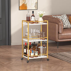 Lifewit Bar Cart for The Home, 3 Tier Small Rolling Wine Cart, Drink Serving Cart with Lockable Wheels, Plastic Stackable Wine Rack for Refrigerator, Cabinet, Countertop,Wine Bottle Holder