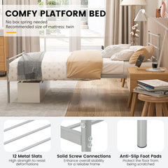Giantex Twin Size Metal Bed Frame with Headboard & Footboard, 13.5 Inch Platform Bed Frame with 12 Steel Slats, Heavy Duty Mattress Foundation for Boys Girls Adults, No Box Spring Needed, Silver