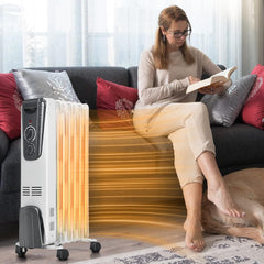 ORALNER Oil Filled Radiator Heater, 1500w Electric Space Heaters for Indoor Use, Portable Radiant Heater with Adjustable Thermostat, 3 Heat Settings, Quiet Working, Overheat & Tip-Over Protection