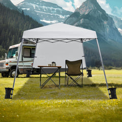 Yaheetech Pop Up Canopy Tent with Backpack, 10x10 Base Portable Easy One Person Setup Folding Shelter Compact Lightweight Slant Leg Canopy with 1 Sidewall, 8x8 Top, Silver-Coated White