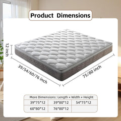 Twin Size Mattress 12 Inch, Medium Hybrid Firm Hybrid, Memory Foam Individually Wrapped Pocket Coils, Pressure Relief Breathable, CertiPUR-US Certified, Fiberglass Free