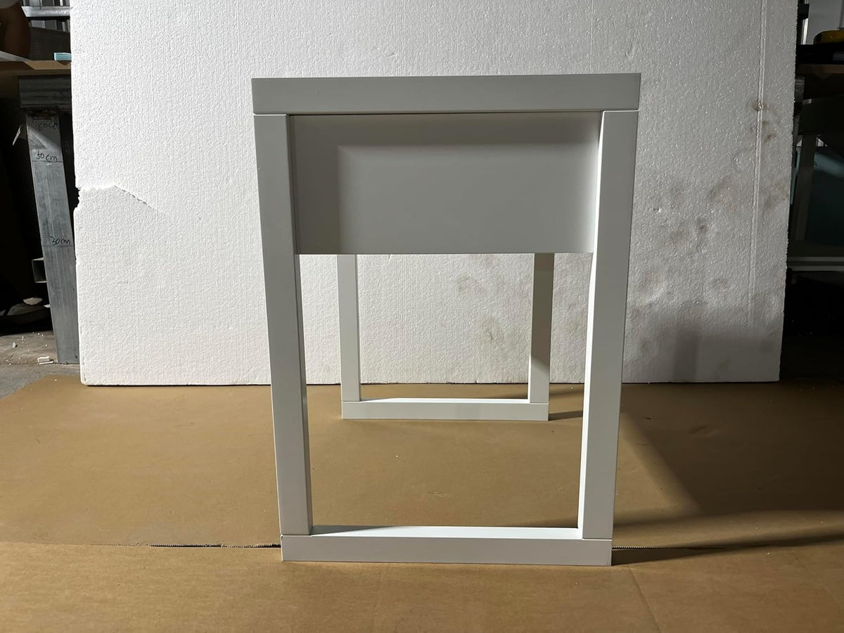 LIFE SKY Compact White Nightstand with Drawer: Modern Minimalist Bedside Table for Small Spaces - MDF Wood End Table with Storage for Bedroom & Apartment Use by Urban Singles