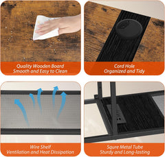 Floating TV Stand with Power Outlet Modern Wall Mounted TV Console Shelf Cabinet with Drawers for Under TV Storage, Entertainment Center, Living Room, Bedroom, Guest Room, Rustic Brown and Black