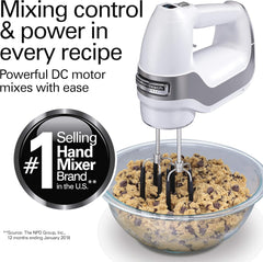 Hamilton Beach Professional 7-Speed Digital Electric Hand Mixer with High-Performance DC Motor, Slow Start, Snap-On Storage Case, SoftScrape Beaters, Whisk, Dough Hooks, Silver and Chrome (62657)