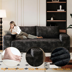 63" Corduroy Cloud Loveseat Sofa, 2 Seater Deep Seat Boneless Couch, No Assembly Small Floor Foam Couches with Wide Armrests for Small Spaces, Apartement, Bedroom (Camel, 63")