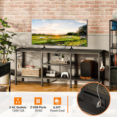 Furologee TV Stand with Power Outlets, Entertainment Center with Open Storage Shelves for TVs up to 55 Inch, Media Console Table with Soundbar Shelf for Living Room, Bedroom, Rustic Brown