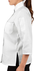 KNG 3/4 Sleeve White Chef Coat for Women - Ladies Fitted Chefs Jacket