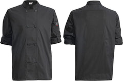 Winco Unisex Ventilated Chef Jacket with Roll-Tabl Sleeves, 2XL, Black