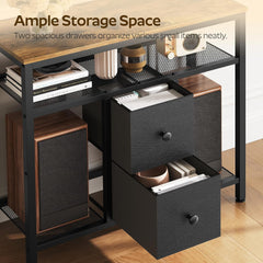 TV Stand Dresser with LED Lights, Entertainment Center with 2 Fabric Drawers and Mesh Shelves, Tall TV Media Console Table, for Living Room, Bedroom, Black and Rustic Brown DS10DBR