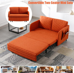 Modern Futon Sofa Bed, 46" Convertible Folding Couch Breathable Small Double,Adjustable Pull Out Chaise Couches with Storage Drawer for Compact Living Studio Bedroom Loveseat (Orange+Linen)