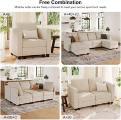 Belffin Corduroy Armrests Modular Sectional Couch Module Parts Convertible Modern Sectional Sofa Couch, Beige