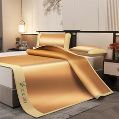 Summer Sleeping Mat, Ice Rattan Mat 3 Piece Set (1 Mattress+2 Pillowcases) Traditional Chinese Rattan Pad Cooling Mattress Foldable Widened Edging Wear Resistant Durable for Single Double Queen Size