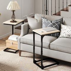 C Shaped Side Tables, Set of 2, Small End C Table, for Living Room, Sofa, Bedside, Couch, TV Tray, Eating, Laptop Walnut