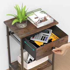 Night Stand Bedside Tables for Small Space End Table with Drawer Side Table Night Stands with Wood Open Storage Shelf, Rustic Side Table for Bedroom, Living Room, Study, Office, Pantry