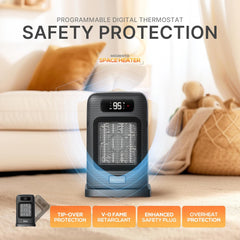 MORENTO Space Heater, Portable Space Heaters for indoor Use, Auto Temperature Control, LED Display Electric Heater, ECO Mode & 0-12H Timer, Quiet Heaters for Office, Bedroom, Home (Black, 1 Pack)