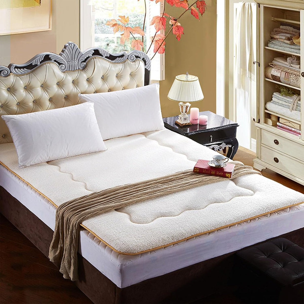 Japanese Futon Floor Mattress,Thicken Tatami Mattress,Portable Sleeping Pad,Mattresses for House Couch,Roll Up Double Single Warm Mattress,Floor Lounger Bed,White,90x120cm