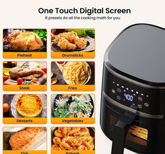 7-In-1 Air Fryer with Visible Window, 5QT Large Capacity Multifunctional Digital Air Fryer Oven for Baking Roasting Dehydrating, 1500W Low Noise Airfryers with Dishwasher Safe Basket