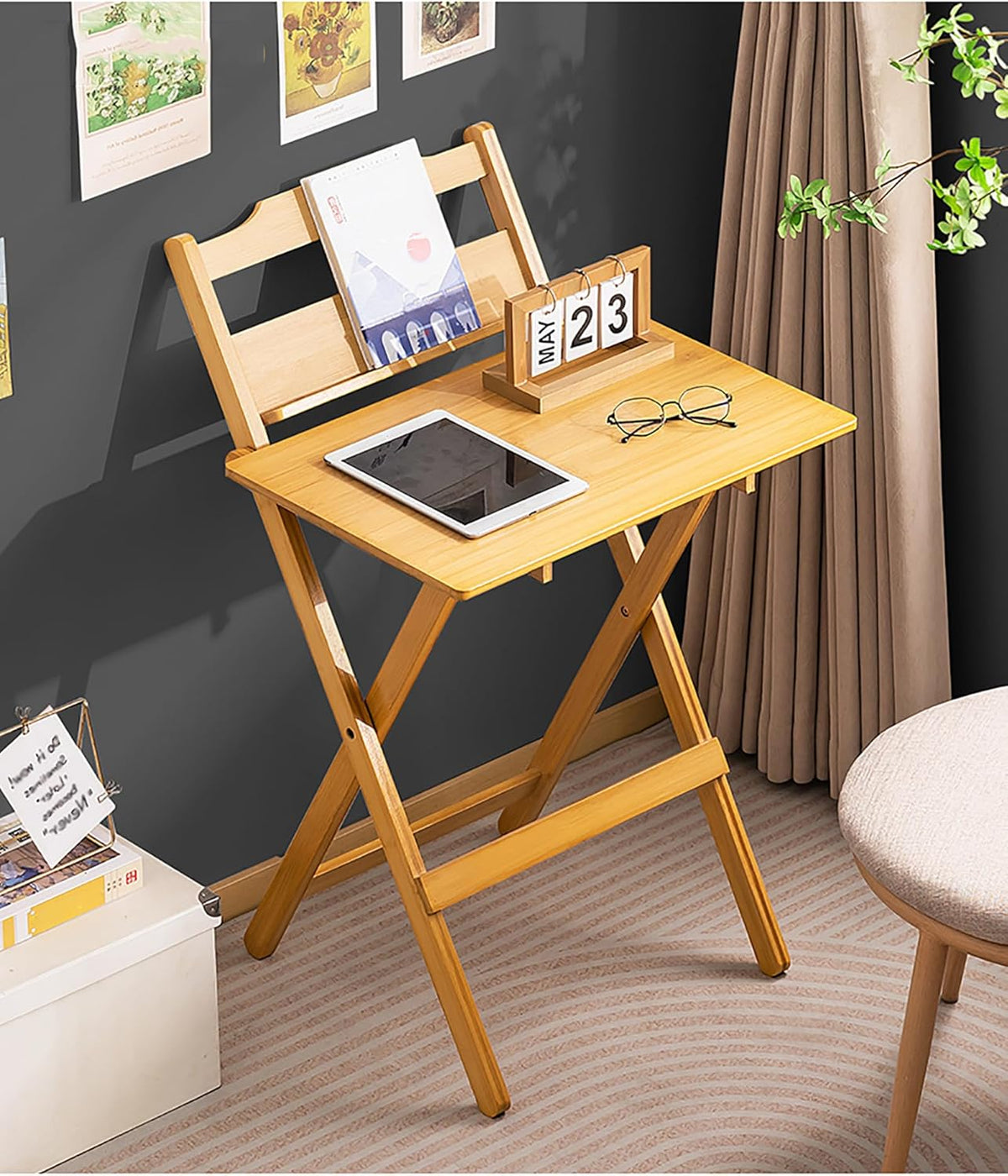 Height Adjustable Foldable Computer Desk, 2-Tier Shelves Study Table for Students, Small Writing Workstation for Home Office, Living Room, Bedroom & Balcony Corner (B, 57CM)