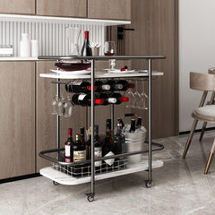 MORITIA Black Bar Cart with 4 Wheels 2 Tier Rolling Drink Trolley Beverage Serving Cart for Entertaining, Mobile Wine Cart with Handles Drink Cart for Kitchen, Dining Room, Living Room, Party